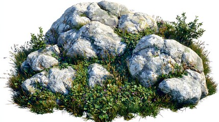 Cluster of Natural Rocks Surrounded by Lush Greenery in a Scenic Outdoor Landscape