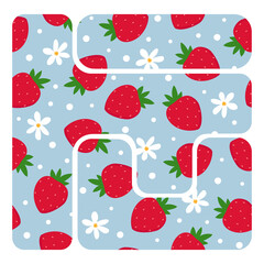 Strawberry and floral pattern in organic shape cutout frame.