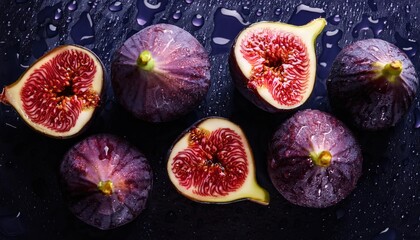 Figs with Visible Water Drops: Close-Up Photography on Juicy Fruit Background