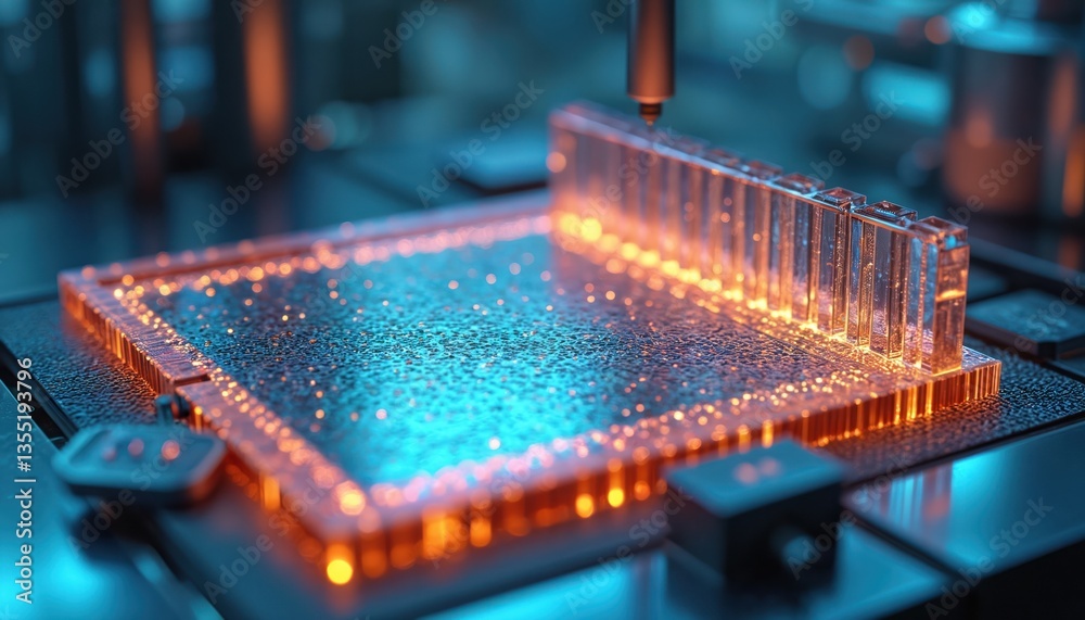 Leinwandbilder Close-up semiconductor wafer, slice substrate. High tech factory lab environment. Microelectronics, integrated circuit, electronic microchip processing manufacturing. Tech innovation.