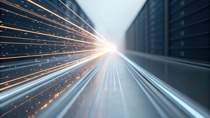 A train track with sparks flying representing high-speed digital banking transactions and financial energy