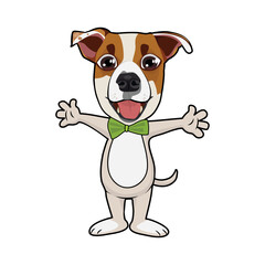 A cheerful cute puppy, a small dog standing tall, isolated on a white background. Vector illustration