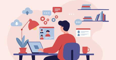 Virtual Office And Remote Work Lifestyle Illustration.