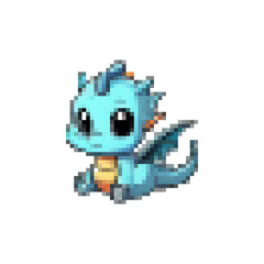 Fototapeta premium Pixel icons dragons. Little baby dragons. Cartoon images of cute beautiful various interesting dragons.