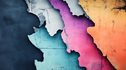Colorful layers of paint peeling, creating an abstract design on a textured wall
