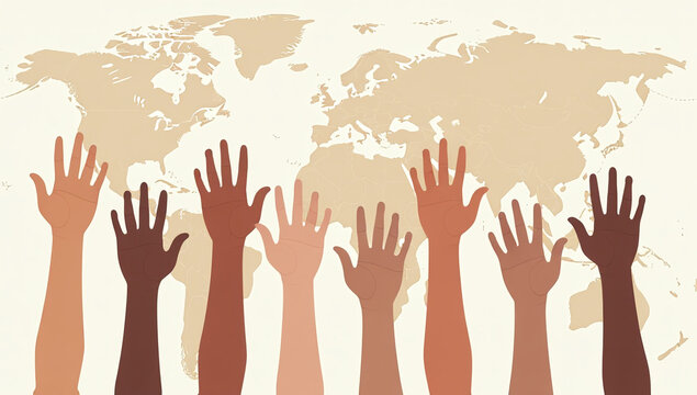 different colored hands represent diverse cultures worldwide various artistic