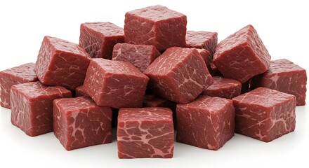 Raw Beef Cubes Isolated on Transparent Background

