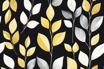 Gold Silver Leaves Pattern.