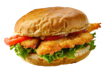 Chicken sandwich with lettuce and tomato isolated on transparent background