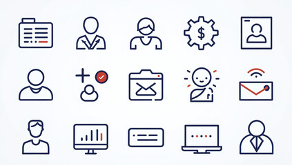 editable set crm line icons management customer relationship network displays customizable