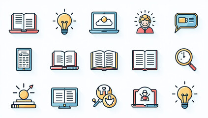editable set knowledge line icons education learning purposes various related concepts customizable stroke