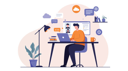 Virtual Office And Remote Work Lifestyle Illustration.