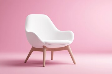 Modern white armchair on a pink background