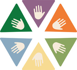 A colorful triangle with hands on it