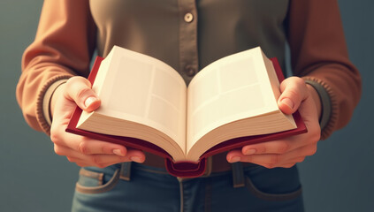Obraz premium hands holding open covered book warm embrace hugging