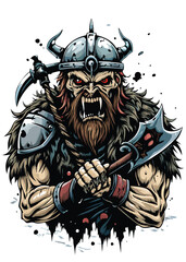 A gruesome, decaying Viking zombie wielding a blood-soaked axe,  set against a misty, desolate battlefield.  Focus on detailed textures and decay.