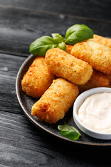 Homemade potato croquettes with mayonnaise. Traditional croquette.