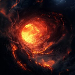A pit of eternal fire, glowing lava flows and swirling smoke, anguished souls trapped within, dark and atmospheric, ultra-HD