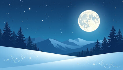 Fototapeta premium isolated full moon shines bright pristine white snowy landscape