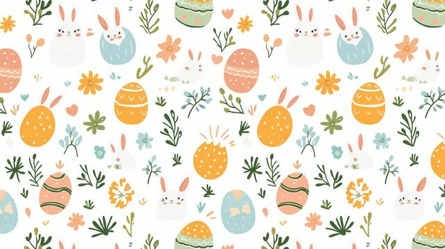 Seamless looping video pattern with pastel Easter eggs and spring florals.
