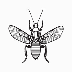 A striking black and white illustration of a fly in a simple silhouette style