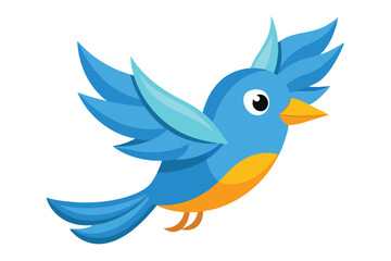 Obraz premium Cartoon Blue Bird Icon Flying with Wings Outstretched on Isolated White Backdrop