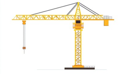 Yellow Construction Crane Isolated on White Background