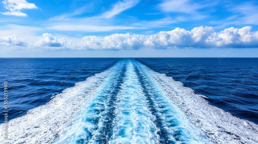 Poster vast ocean view with wake created by a boat cutting through the blue waters : generative ai