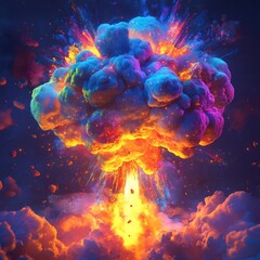 Obraz premium A stylized nuclear explosion with glowing neon colors, surreal and vibrant design blending chaos with art, futuristic and dynamic, ultra-detailed