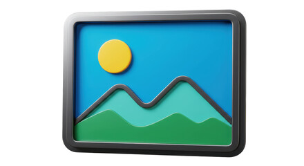Isolated Landscape Picture Frame with Mountain View