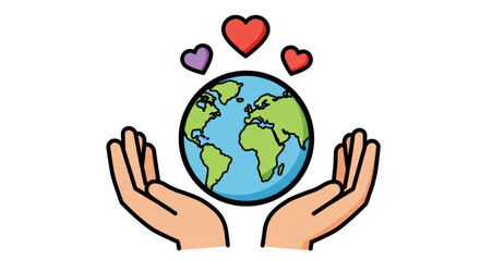 Isolated Hands Holding Globe with Love Hearts