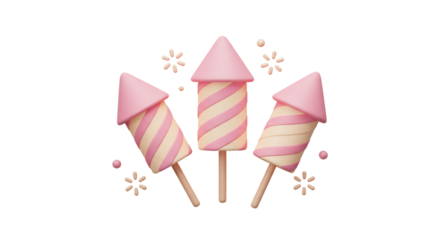 Isolated Three Cartoon Style Striped Rockets