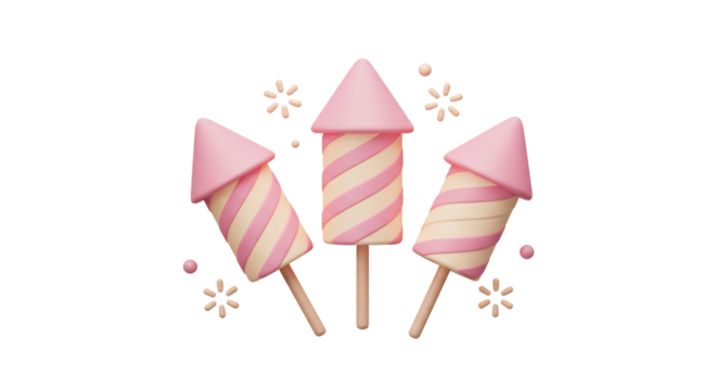 Isolated Three Cartoon Style Striped Rockets