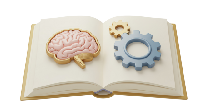 Isolated Open Book with Brain and Gear Mechanism for Cognitive Learning