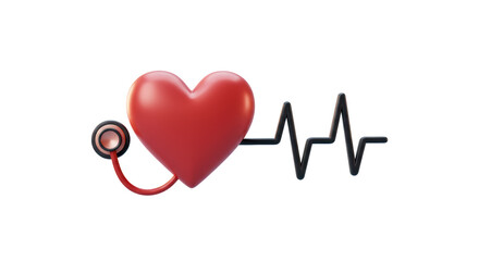 Isolated Heart with Stethoscope and Heartbeat Line
