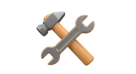 Isolated Hammer and Wrench Crossed, Symbolizing Construction and Repair Services