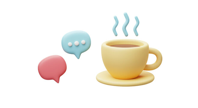 Isolated Coffee Cup with Speech Bubbles, Symbolizing Communication and Conversation over Coffee