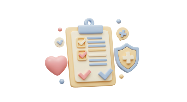 Isolated Medical Checklist with Heart and Shield in Pastel Colors