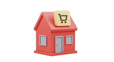 Isolated Online Storefront Icon with Shopping Cart Symbol
