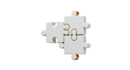 Isolated White Puzzle Pieces with Golden Accents