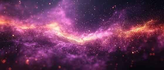 Fototapeta premium Cosmic dust and nebulae swirl in vibrant hues of purple and orange, creating a mesmerizing celestial scene