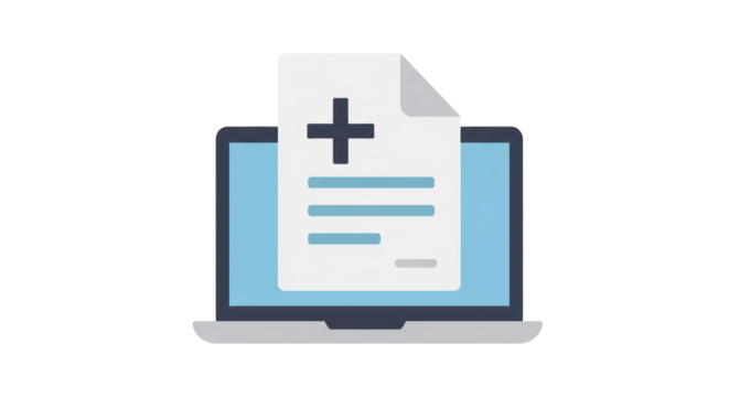 Isolated Laptop with Medical Document on Screen