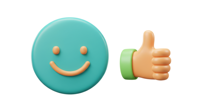 Isolated Turquoise Smiley Face with Thumbs Up Gesture