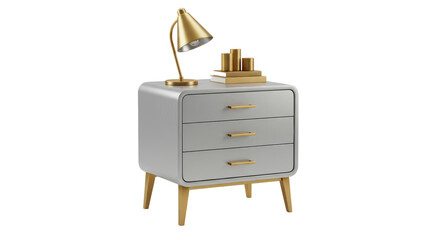 Isolated Modern Nightstand with Lamp and Decor