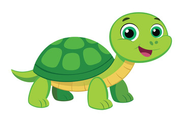 Obraz premium Cheerful Cartoon Green Turtle Character with a Shell Walking and Smiling on White