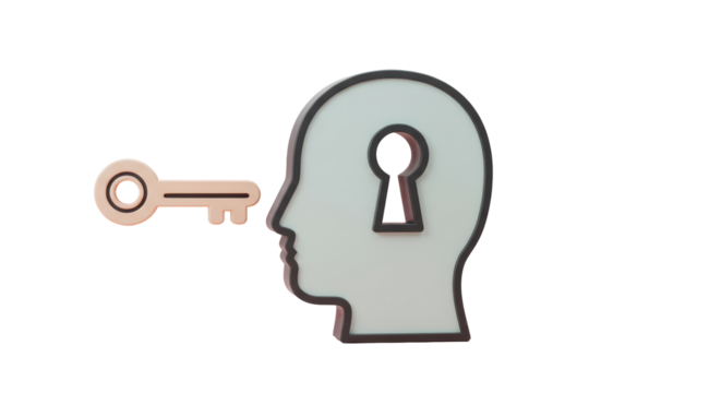 Isolated Head Silhouette with Keyhole and Key