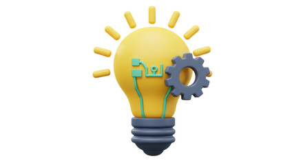 Isolated Light Bulb with Cogwheel and Circuit Board for Innovation and Ideas