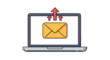 Isolated Laptop with Email Upload Icon for Sending Messages