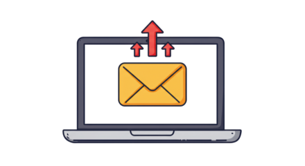 Isolated Laptop with Email Upload Icon for Sending Messages