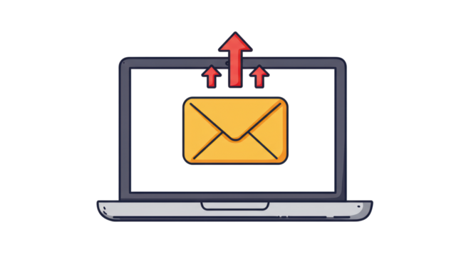 Isolated Laptop with Email Upload Icon for Sending Messages